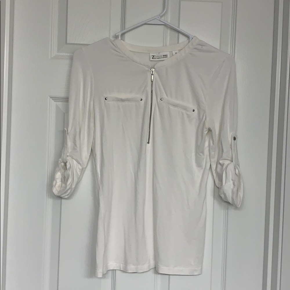 White quarter zip top